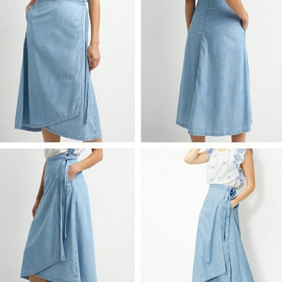 denim wrap midi skirt